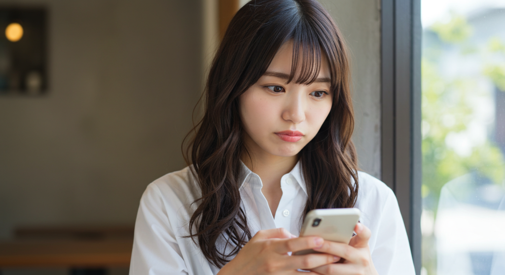スマホの返事を待っている女性
