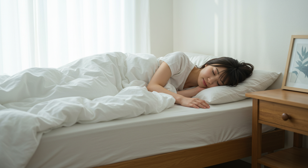 悩みながら寝ている女性