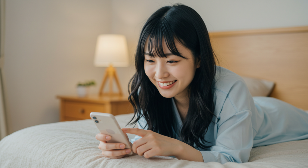 楽しそうにスマホをいじっている女性