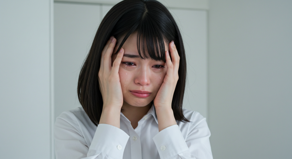 悲しくて頭を抱えている女性