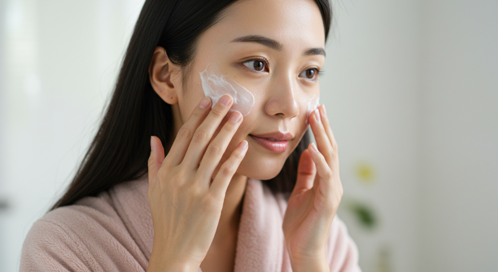 顔のパックをして自分を磨く女性