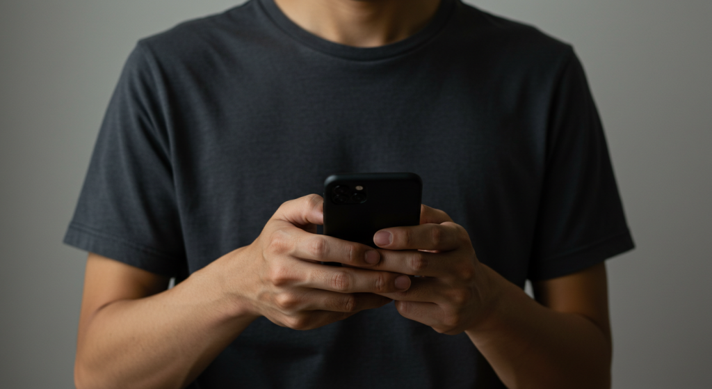 スマホで連絡をしている男性